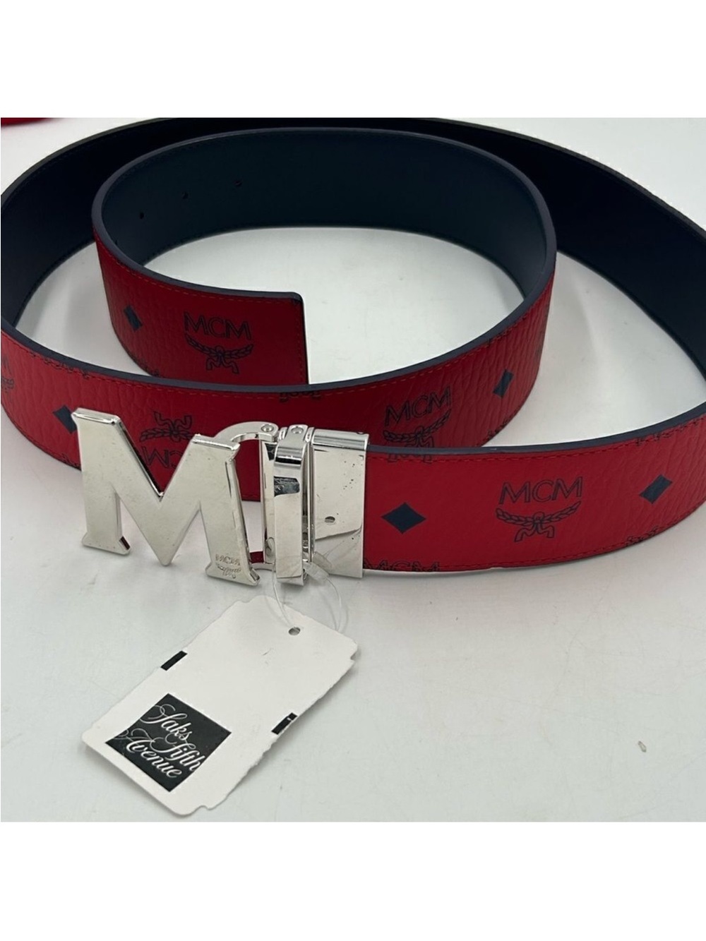 Men’s MCM monogram, red leather reversible belt size 50 can be made